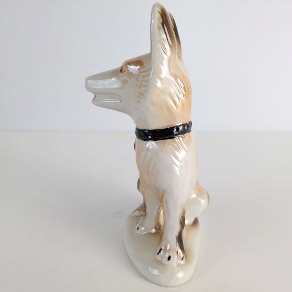 Vintage German Shepherd 8" Ceramic Figurine Luster Paint Finish 1950s-60s Brazil - Picture 6 of 7